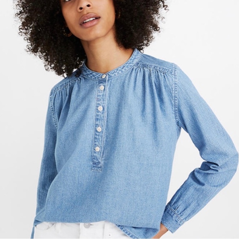 Madewell Puff-Sleeve Popover Top in Denim